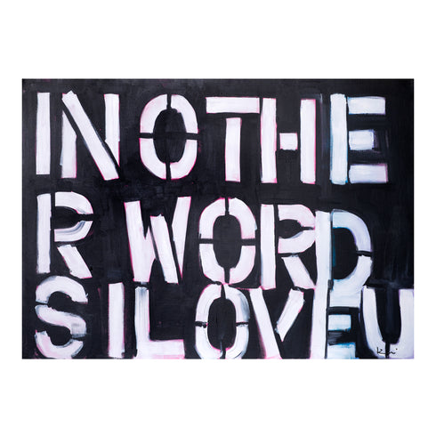 In Other Words, I Love You! Black and white contemporary, modern wall word art framed artwork with a touch of color by Kerri Rosenthal