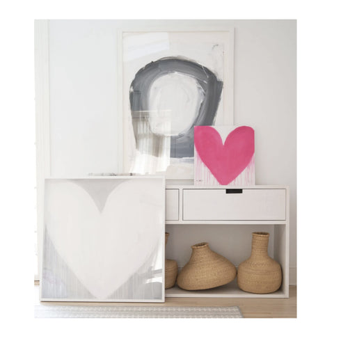 Forever Heart Drippy Heart grey white art print by Kerri Rosenthal - Unique artwork for living room wall decor