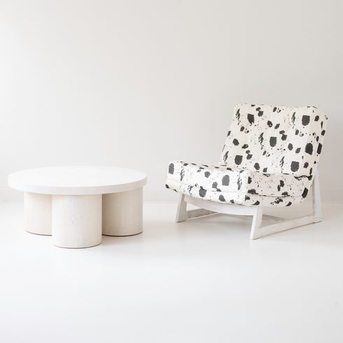 Black white Splat Oversized Armless Romeo Accent Chair in linen fabric for modern casual home decor by Kerri Rosenthal