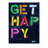 Get Happy indigo blue with colorful word art print by Kerri Rosenthal - Unique artwork for living room wall decor