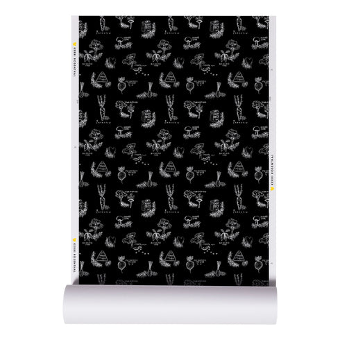 High quality Black ground with white good roots toile wallpaper by Kerri Rosenthal - designer wall paper