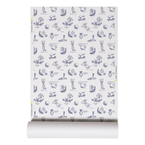 High quality White ground with grey good roots toile wallpaper indigo by Kerri Rosenthal - designer wall paper
