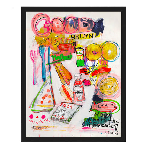 Good Bagel colorful art print by Kerri Rosenthal - Unique foodie artwork for living room, dining room, kitchen wall decor