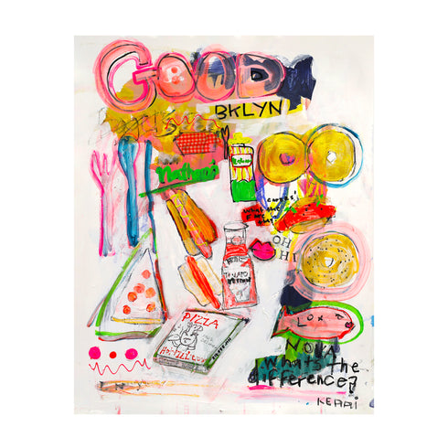 Good Bagel Bklyn colorful art print by Kerri Rosenthal - Unique artwork for kitchen, dining room, bakery