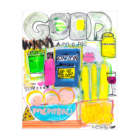 Good Meatball colorful art print by Kerri Rosenthal - Unique artwork for kitchen and dining room wall decor