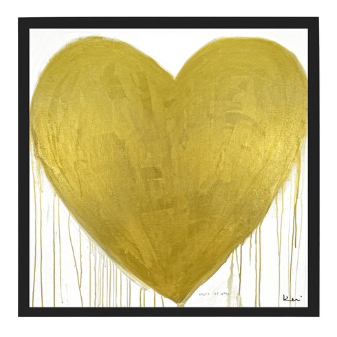 Heart Of Gold Drippy Heart gold white art print by Kerri Rosenthal - Unique artwork for living room wall decor