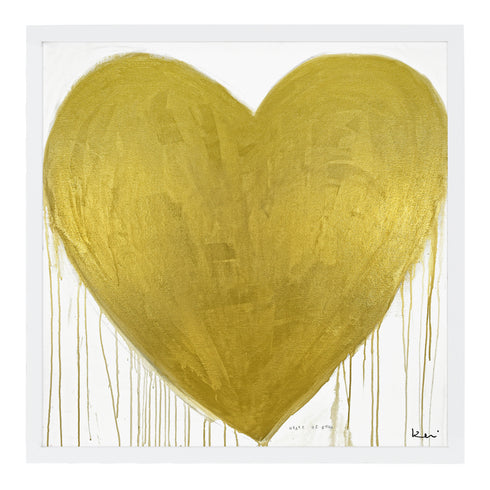 Heart Of Gold Drippy Heart gold white art print by Kerri Rosenthal - Unique artwork for living room wall decor