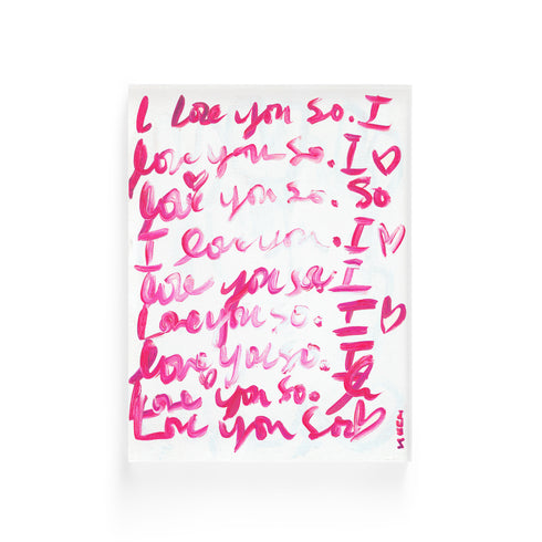 I Love You So pop pink word art print by Kerri Rosenthal - Unique artwork for living room wall decor