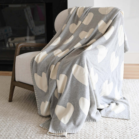 Grey and White Imperfect Heart soft cotton cashmere blend throw blanket - blankets by Kerri Rosenthal