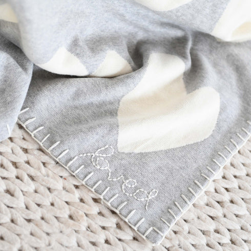 Grey and White Imperfect Heart soft cotton cashmere blend throw blanket - blankets by Kerri Rosenthal