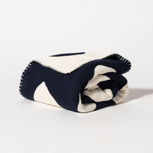 Indigo Navy Blue and White Imperfect Heart soft cotton cashmere blend throw blanket - blankets by Kerri Rosenthal