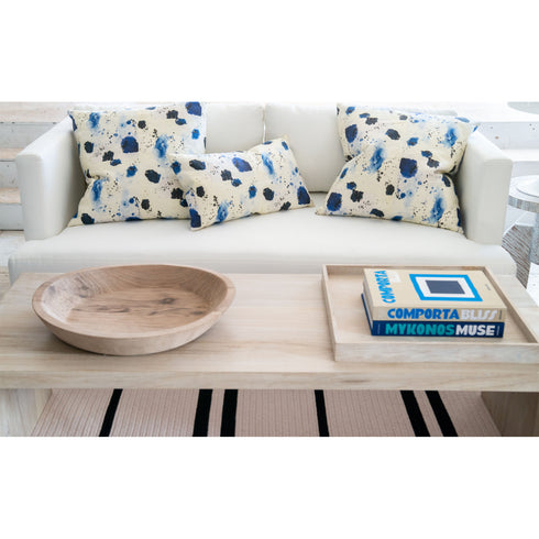 Indigo blue Splat cute square and rectangular lumbar decorative throw pillows on couch by Kerri Rosenthal