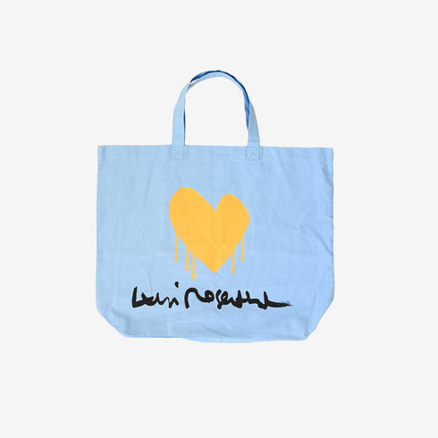 Light blue yellow drippy heart tote bag 100% cotton - Cute designer totes by Kerri Rosenthal