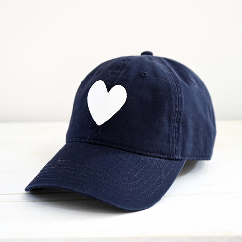 KR baseball heart patch indigo blue cap hat 100% cotton - cute baseball caps by Kerri Rosenthal