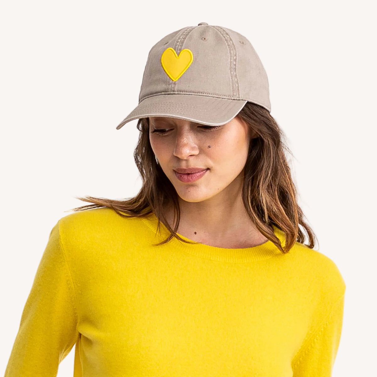 Sand Baseball Cap Hat With Yellow Heart Patch – KERRI ROSENTHAL
