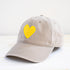 Sand khaki baseball hat sunshine yellow heart patch - cute baseball hats for women by Kerri Rosenthal