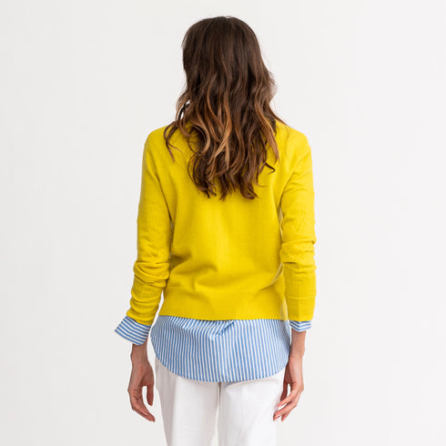 Heart Elbow Patchwork Pullover Long Sleeve Cashmere Sweater bright neon yellow lemonade - designer fashion sweaters by Kerri Rosenthal