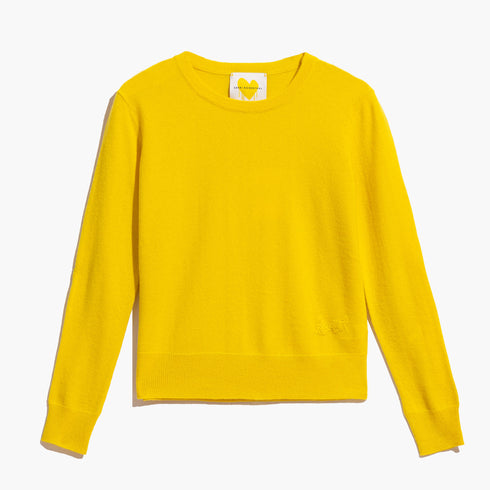 Heart Elbow Patchwork Pullover Long Sleeve Cashmere Sweater bright neon yellow lemonade - designer fashion sweaters by Kerri Rosenthal