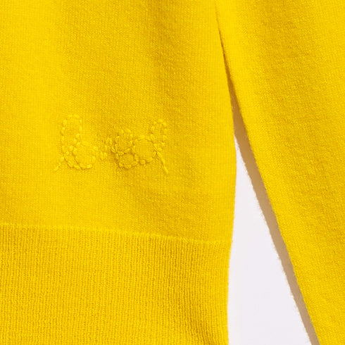 Heart Elbow Patchwork Pullover Long Sleeve Cashmere Sweater bright neon yellow lemonade - designer fashion sweaters by Kerri Rosenthal