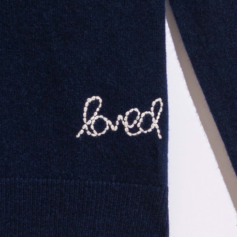 Heart Elbow Patchwork Pullover Long Sleeve Cashmere Sweater Indigo navy blue - designer fashion sweaters by Kerri Rosenthal