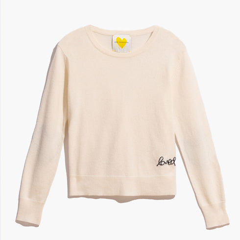 Heart Elbow Patchwork Pullover Long Sleeve Cashmere Sweater natural off white beige - designer fashion sweaters by Kerri Rosenthal