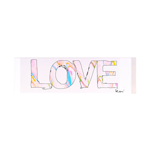 Blocks of Love are signed, mini editions of Kerri Rosenthal's artwork mounted on 3/4" plexiglass. Kerri uses them to style a coffee table, night stand or book shelf.