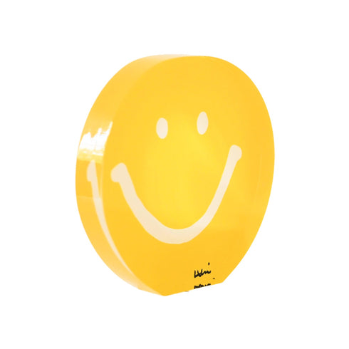 Mr. Happy yellow rock of love by Kerri Rosenthal artwork mounted on 3/4" plexiglass acrylic block