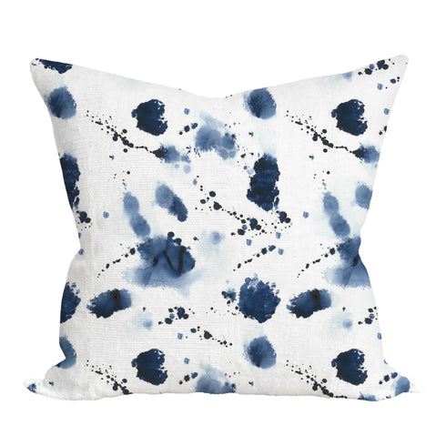 Indigo blue Splat decorative throw pillows by Kerri Rosenthal