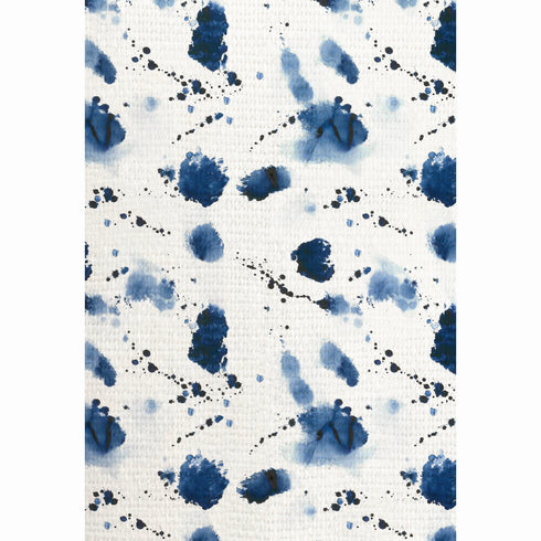 Splat Indigo blue cotton and oyster linen fabric - Kerri Rosenthal