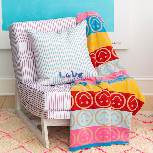 Mr Sharpie Pinstripe cotton linen fabric lake - Kerri Rosenthal