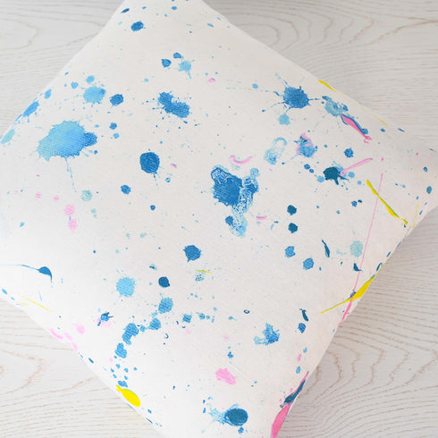 White ground with blue Azure Dropcloth throw pillow - Kerri Rosenthal