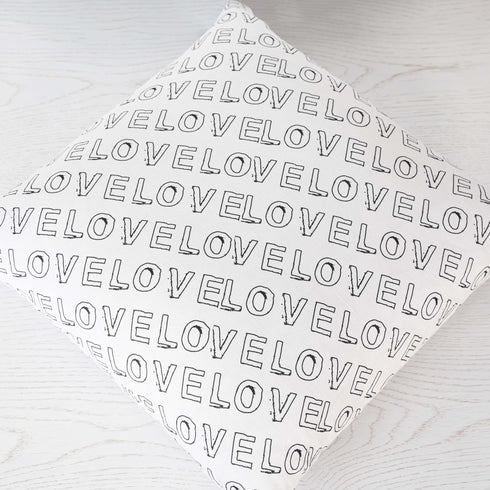 White ground with black carbon Sketch In Love decorative throw pillows by Kerri Rosenthal