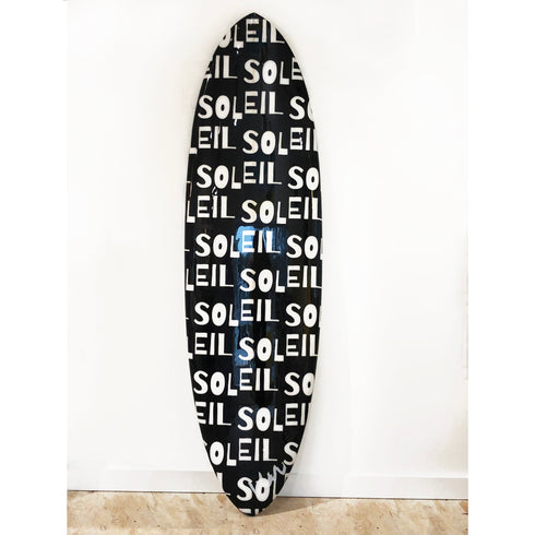 Featuring dual mounting plugs and a sleek carbon black design, this surfboard is ideal for wall display in any orientation.