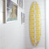 Cool surfboard art, bright yellow and white Sunshine surfboard by Kerri Rosenthal