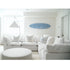 Cute custom Indigo blue jayney wall decorative painted surfboard with linen throw pillows by Kerri Rosenthal