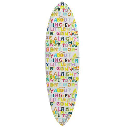 Multicolor surfboard features Kerri Rosenthal's signature artistic touch and can double as stunning wall art.