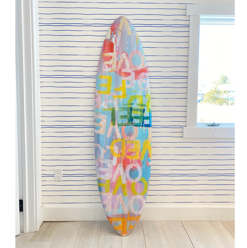 Surfboard paintings colorful multi feel love wall decorative surfboard by kerri rosenthal