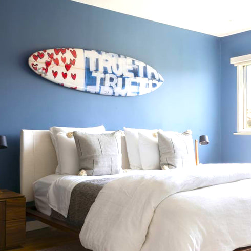 Custom surfboard designs modern blue red white true flag wall decorative surfboard by kerri rosenthal