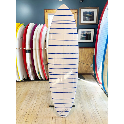 Cute white ground with indigo blue stripe mr. sharpie wall decor surfboard by kerri rosenthal