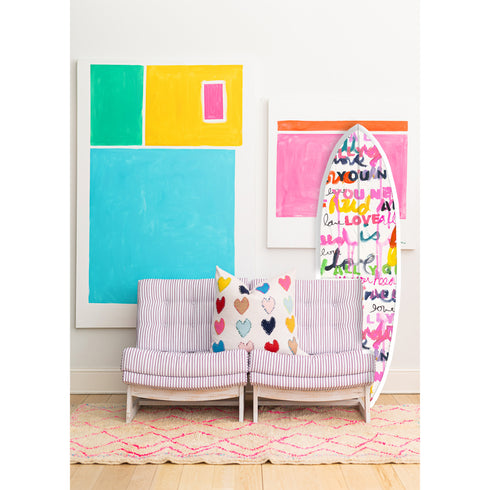 Artistic surfboard featuring love typography by kerri rosenthal