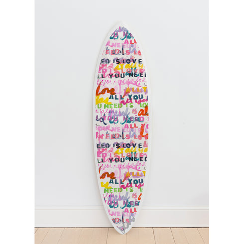 Kerri Rosenthal surfboard with love-inspired artwork
