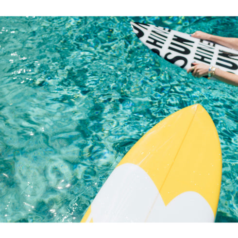 Cute painted white yellow fins for our wall decorative surfboard by kerri rosenthal