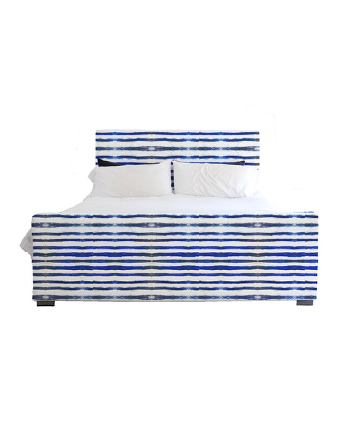 Ships Ahoy Indigo blue white stripe cotton and oyster linen fabric - Kerri Rosenthal
