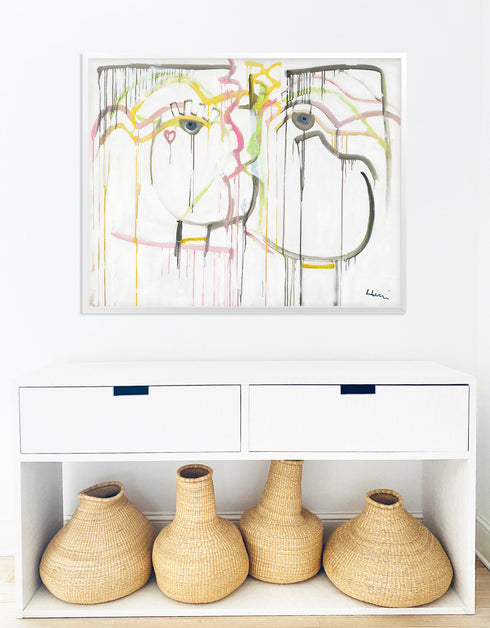 Unique colorful Le Kiss Art Print Artwork by Kerri Rosenthal for living room wall decor