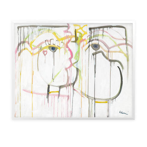 Unique colorful Le Kiss Art Print Artwork by Kerri Rosenthal for living room wall decor
