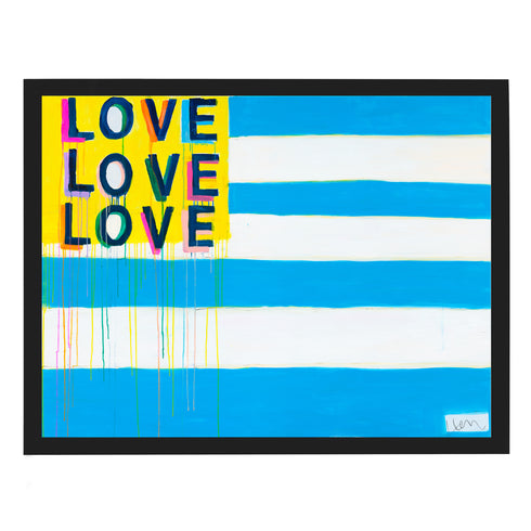 Love American Style blue white art print Wall by Kerri Rosenthal - Unique artwork for living room wall decor