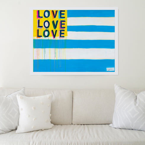 Love American Style blue white art print Wall by Kerri Rosenthal - Unique artwork for living room wall decor