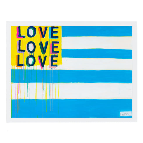 Love American Style blue white art print Wall by Kerri Rosenthal - Unique artwork for living room wall decor