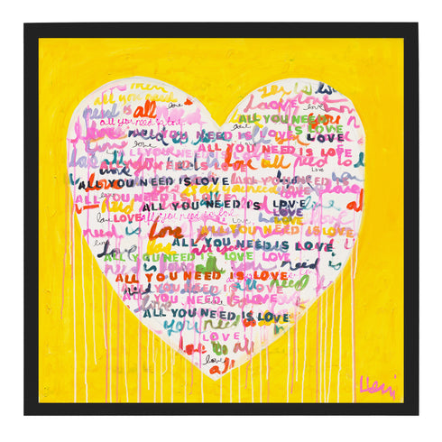 Love Is All You Need yellow colorful word art print Artwork by Kerri Rosenthal - Unique artwork for living room wall decor