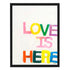 Love Is Here colorful word art print by Kerri Rosenthal - Unique artwork for living room wall decor